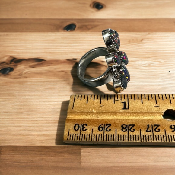 Aurora Opals Set in Solid Sterling Silver Flutter Ring - Picture 8 of 11